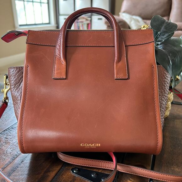 Coach Mini Bleeker Riley Carry All Leather Purse with Coral Accents Crossbody - Picture 3 of 13